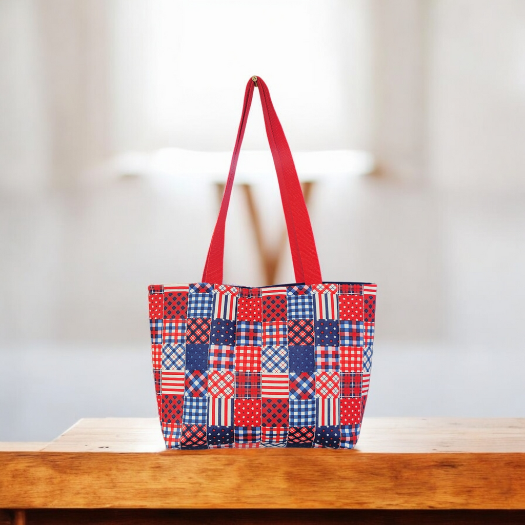 Quilted Patriotic Plaid Tote
