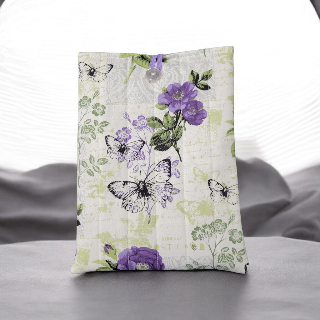 Purple Flowers and Butterflies Quilted Kindle Sleeve