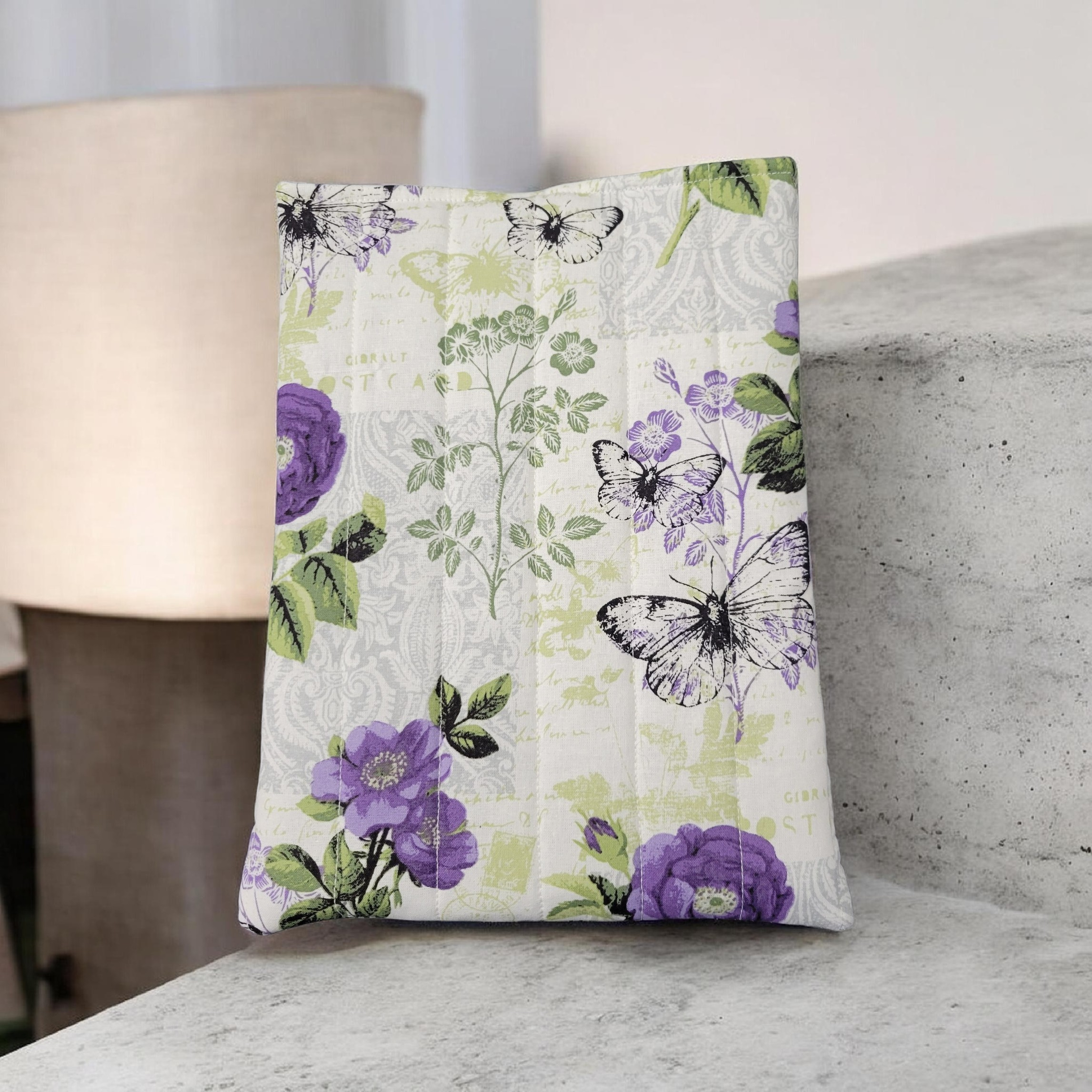 Purple Flowers and Butterflies Quilted Kindle Sleeve
