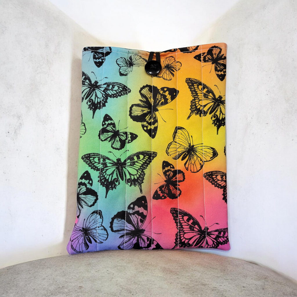 Butterflies on Rainbow Tie Dye Quilted Kindle Sleeve