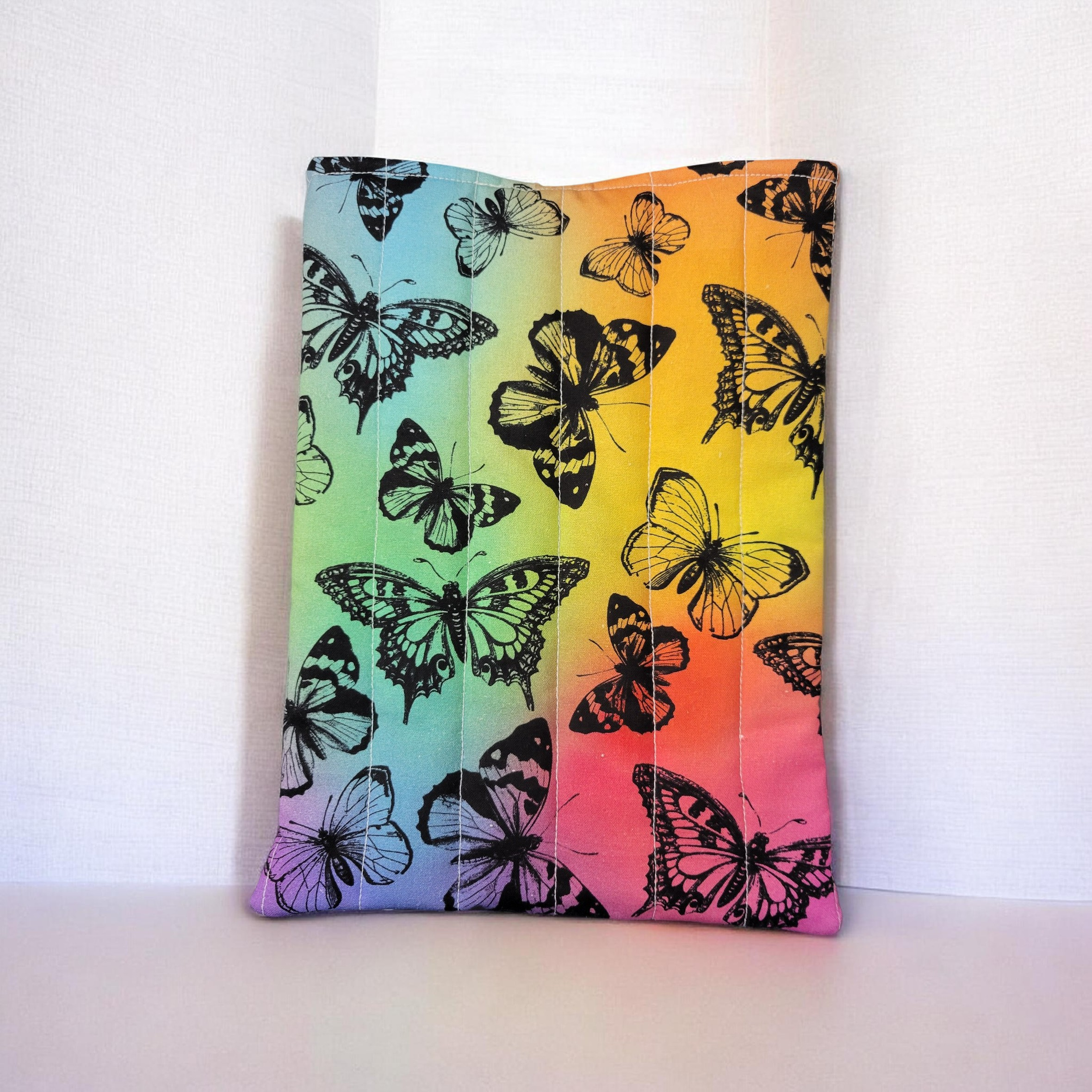 Butterflies on Rainbow Tie Dye Quilted Kindle Sleeve