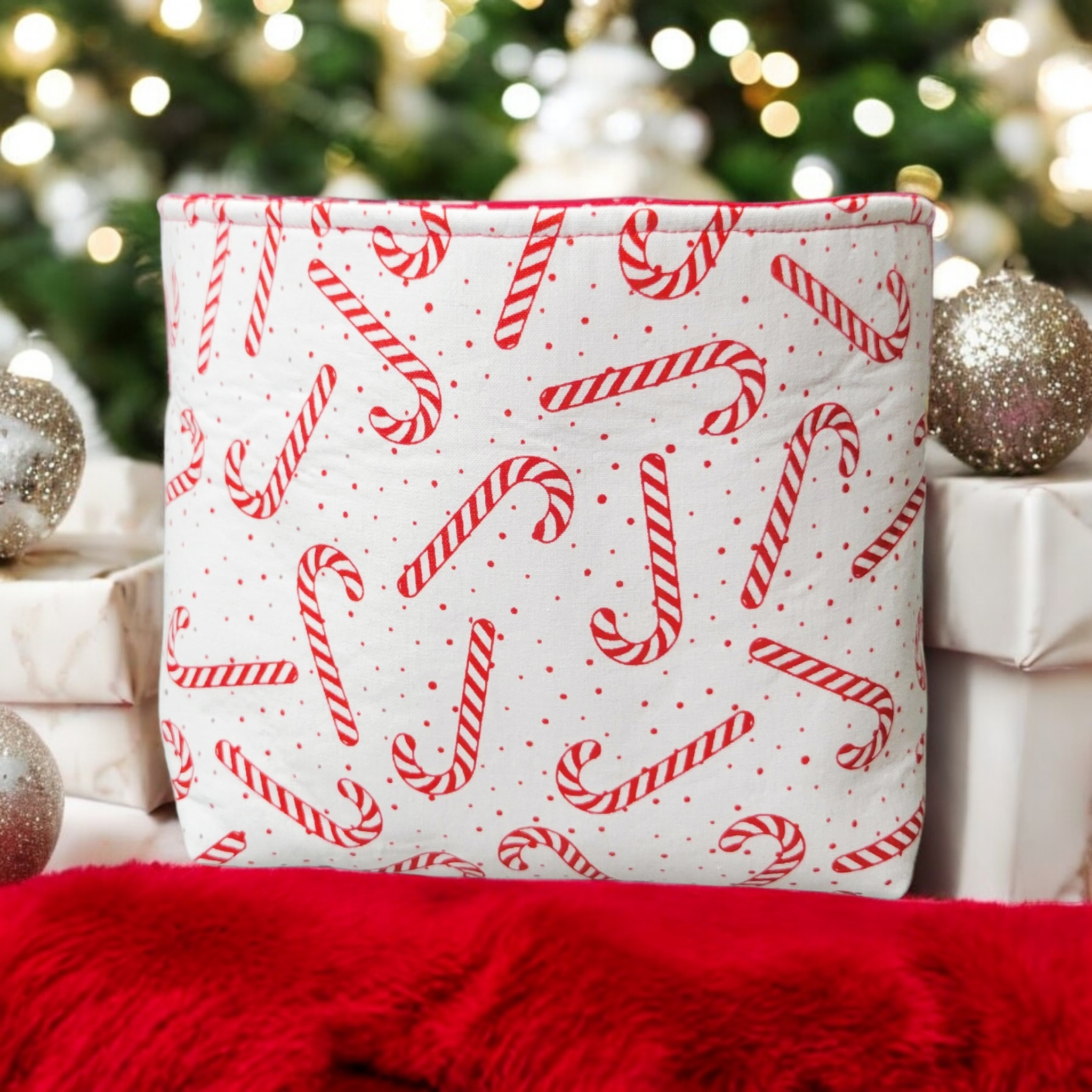 Candy Cane fabric basket