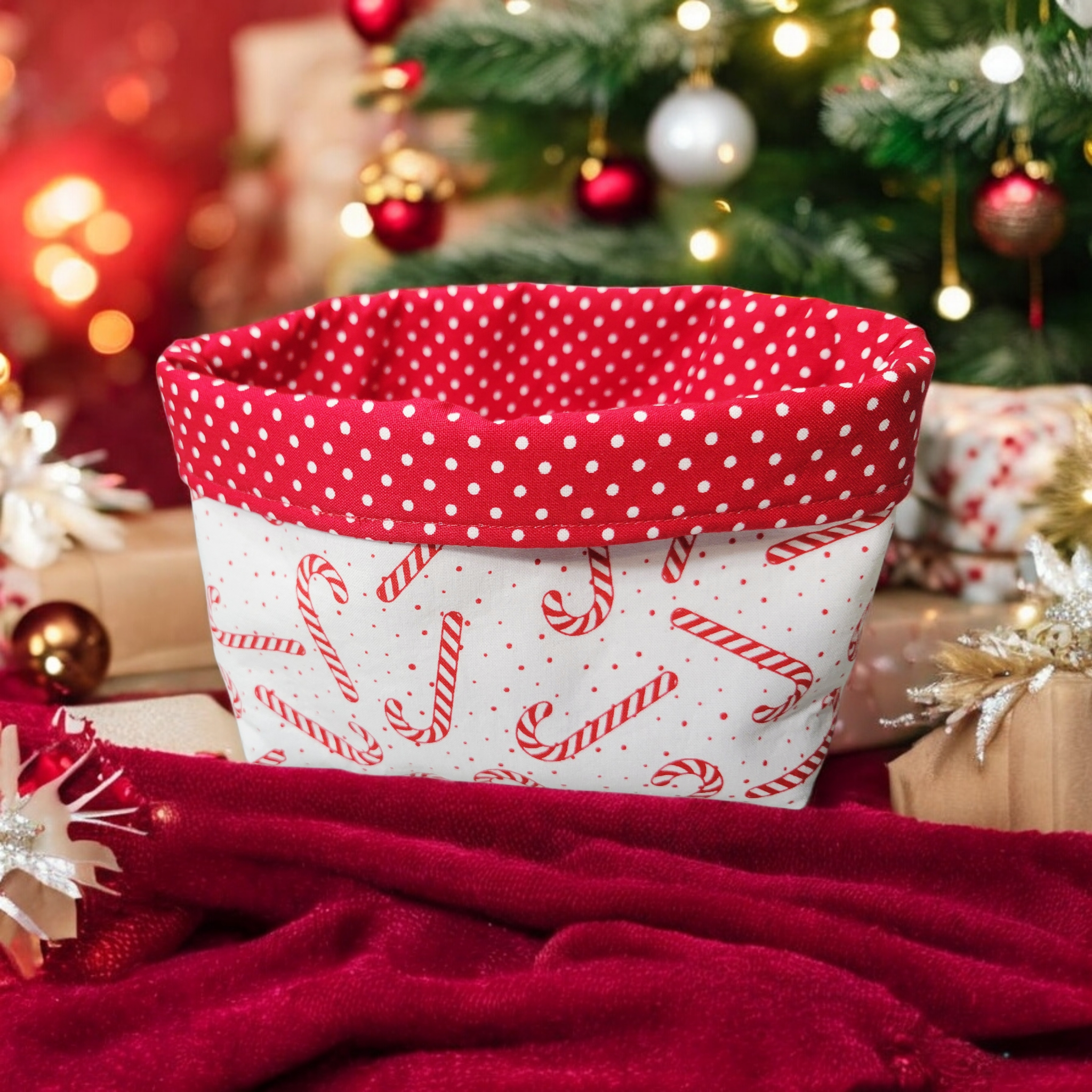 Candy Cane fabric basket