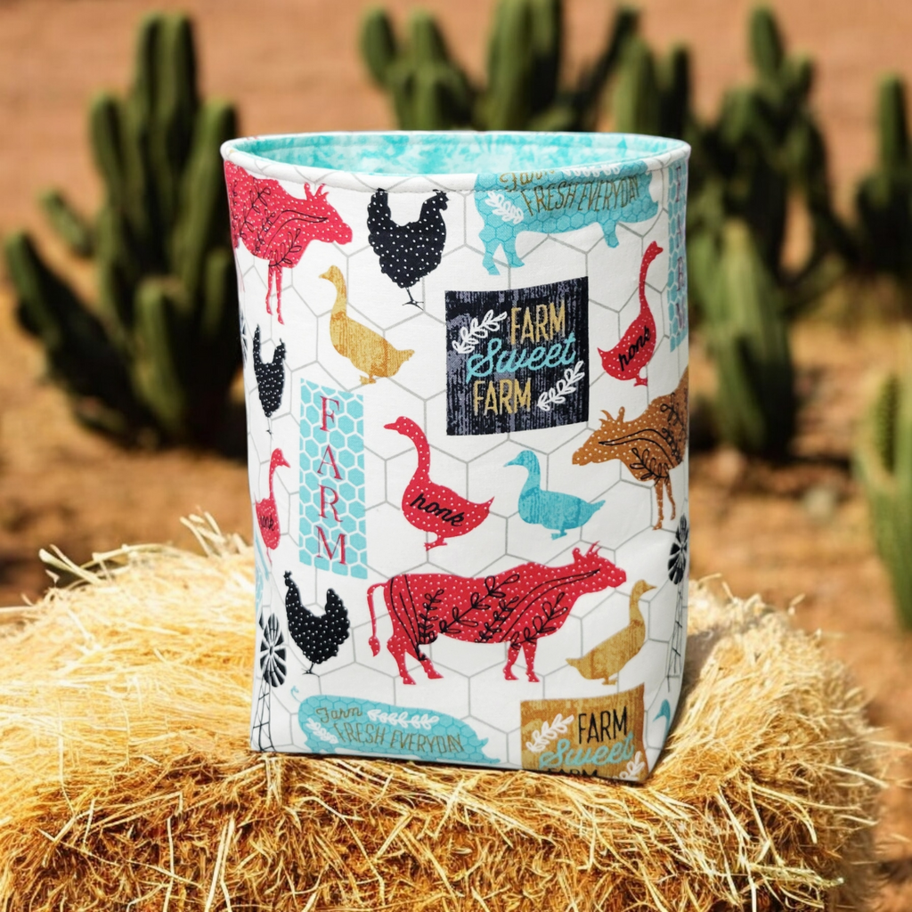 Farm Sweet Farm fabric basket