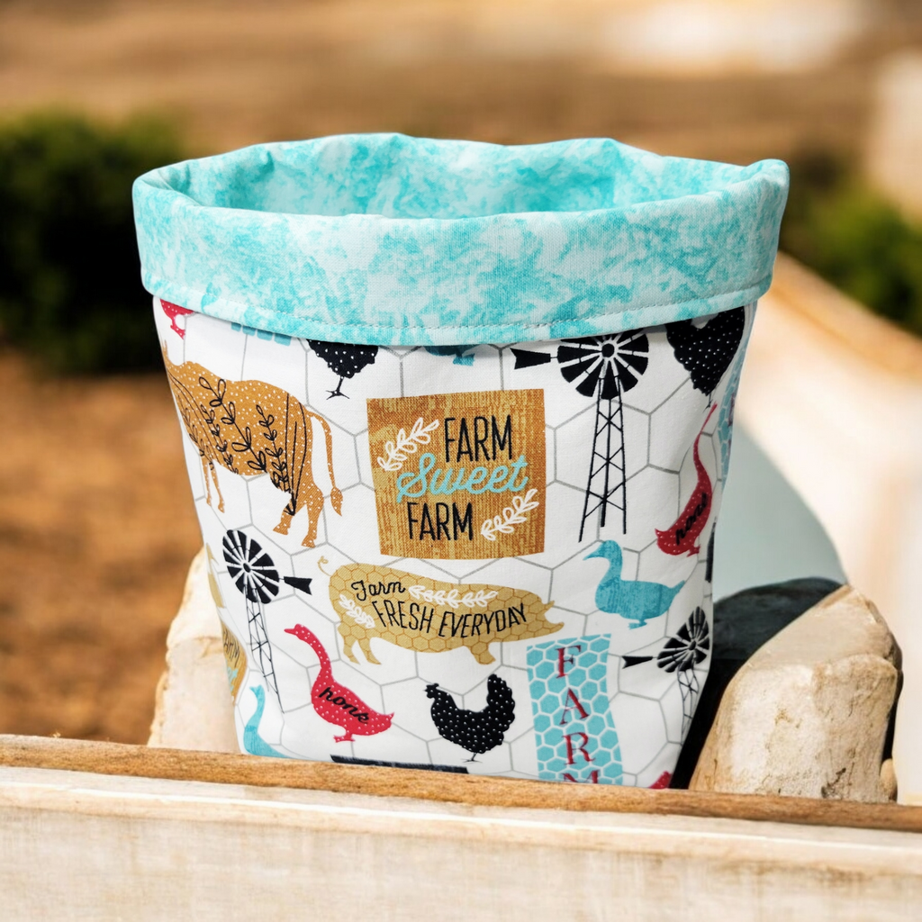 Farm Sweet Farm fabric basket