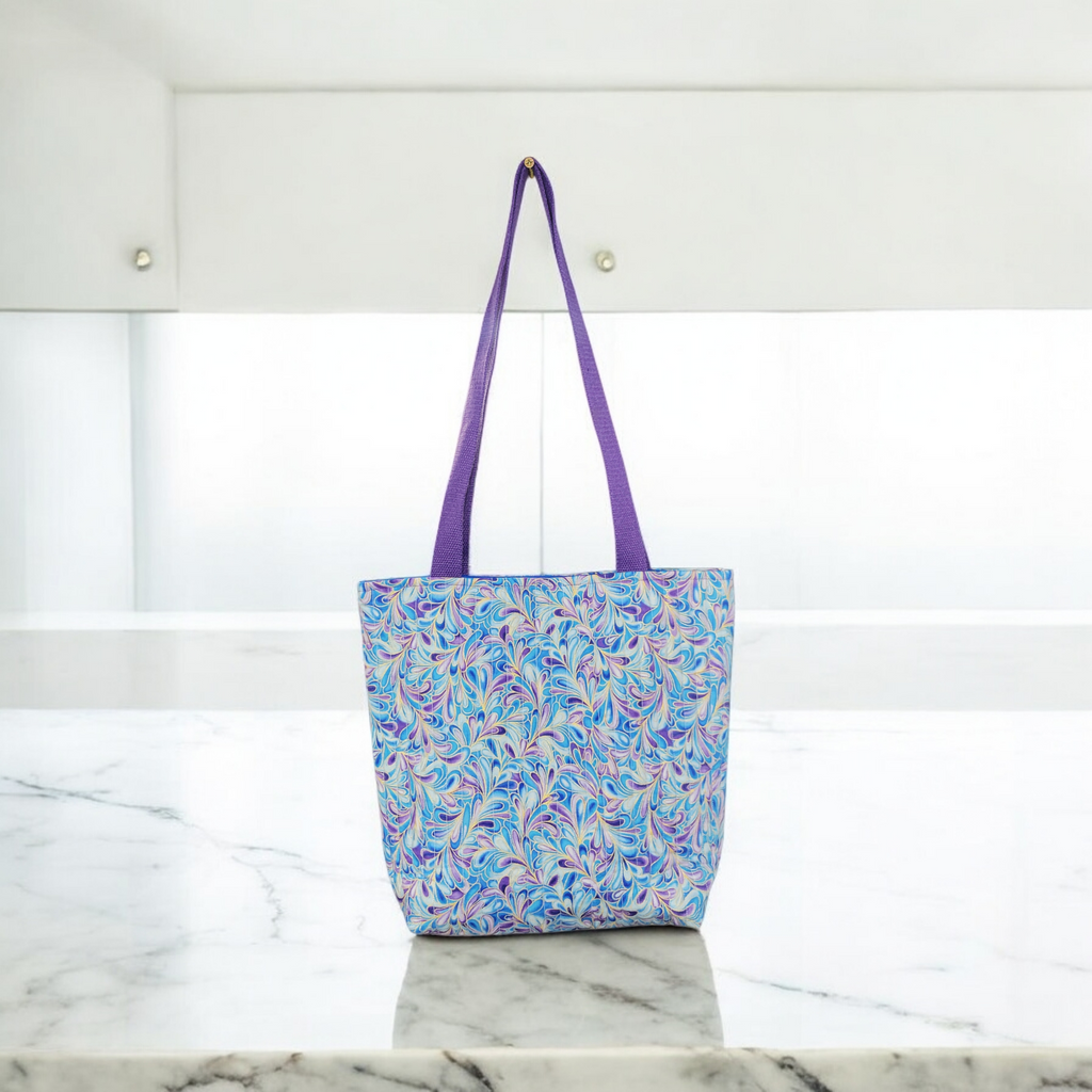Purple and blue swirls tote