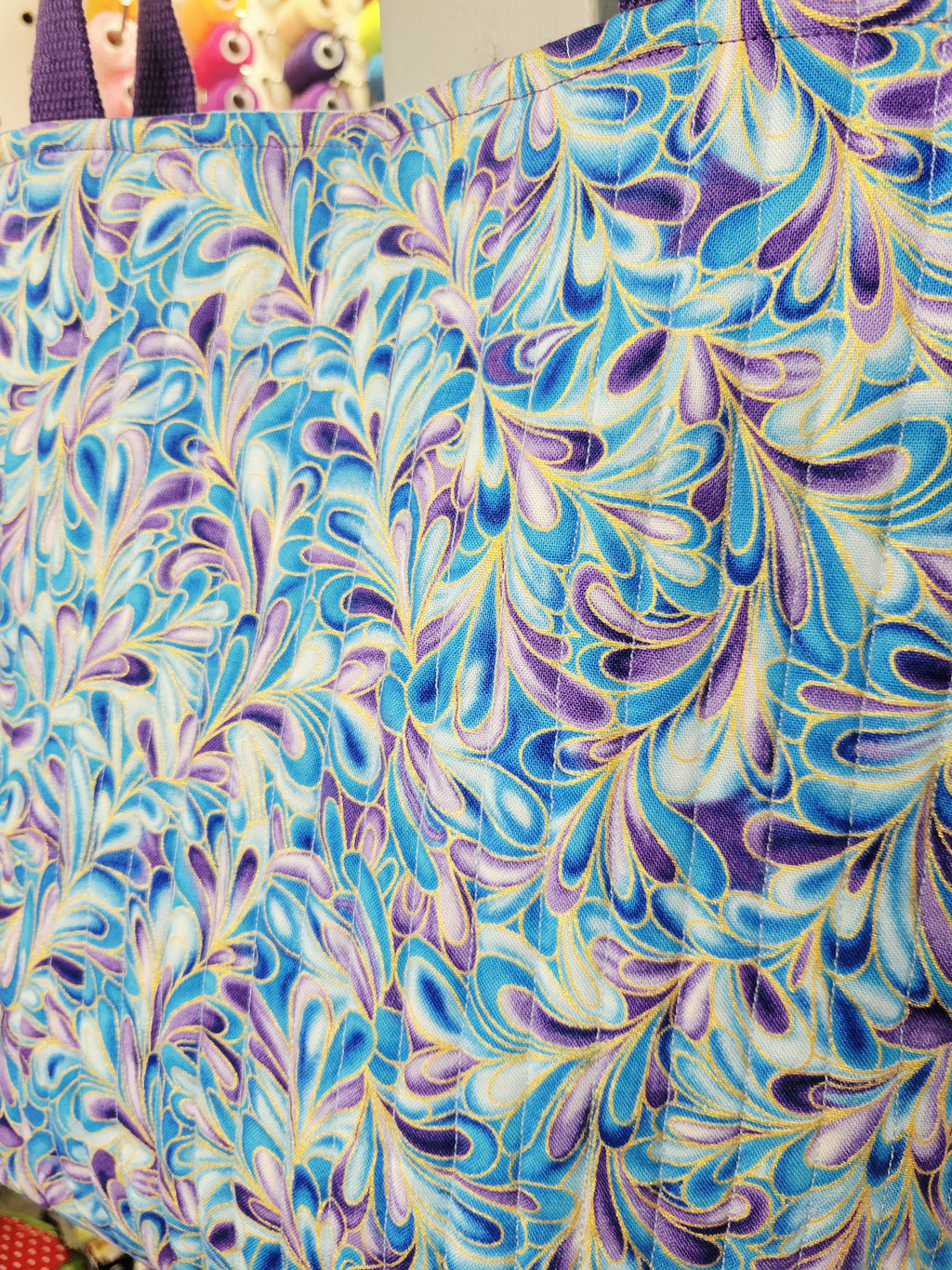 Purple and blue swirls tote