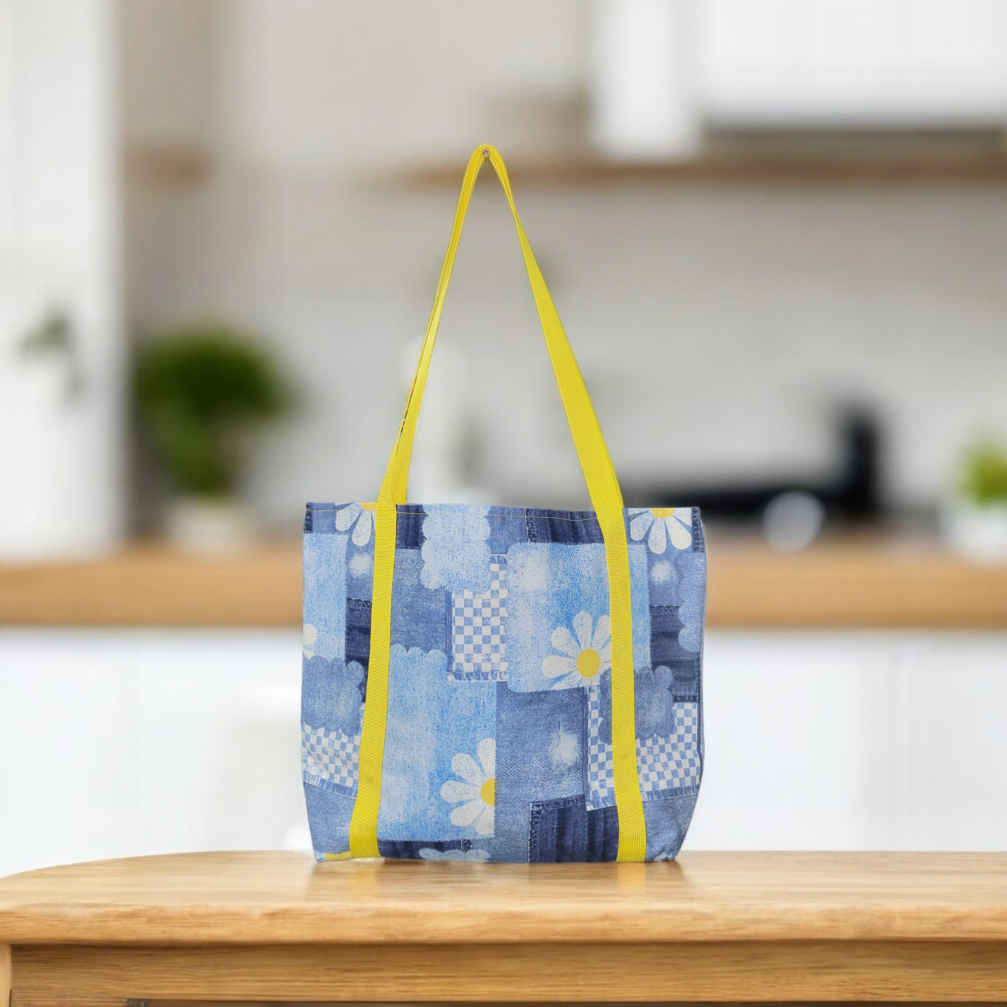 Daisies and denim tote