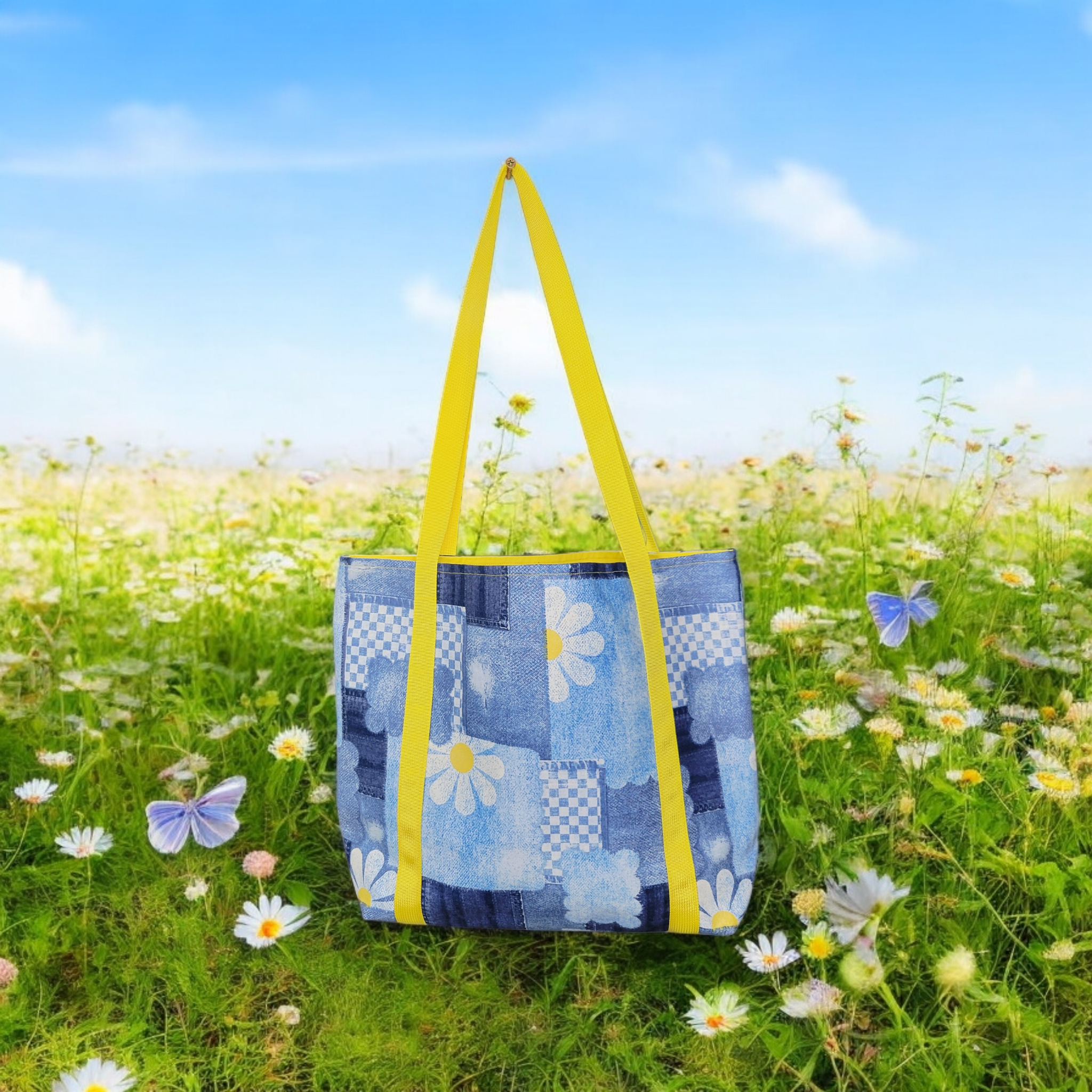 Daisies and denim tote