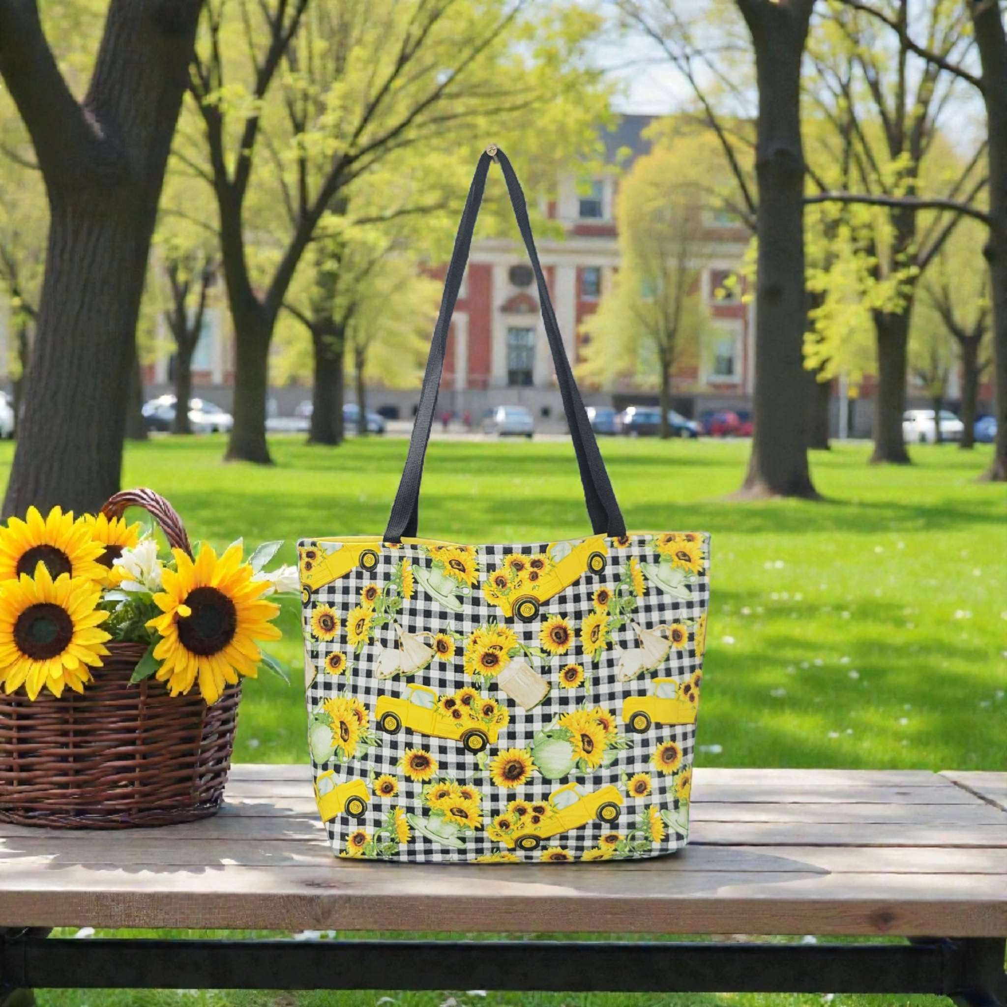 Yellow trucks and sunflowers