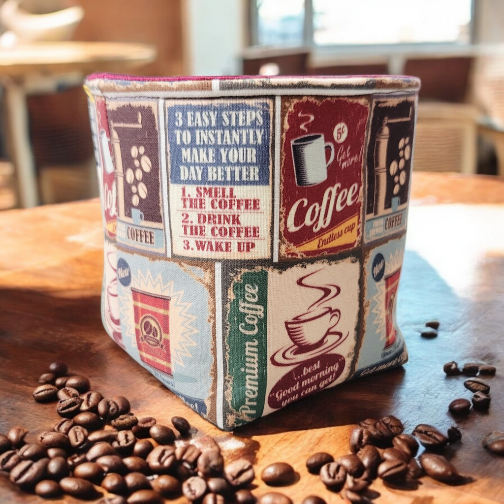 Coffee labels fabric basket