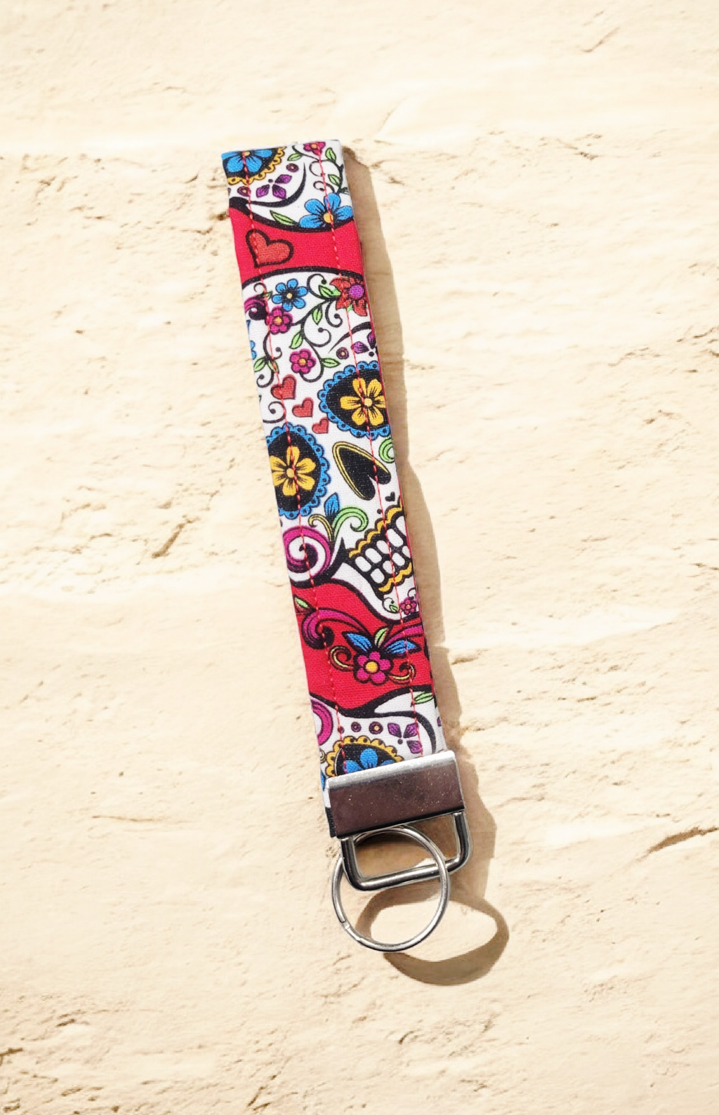Red skull wristlet keychain