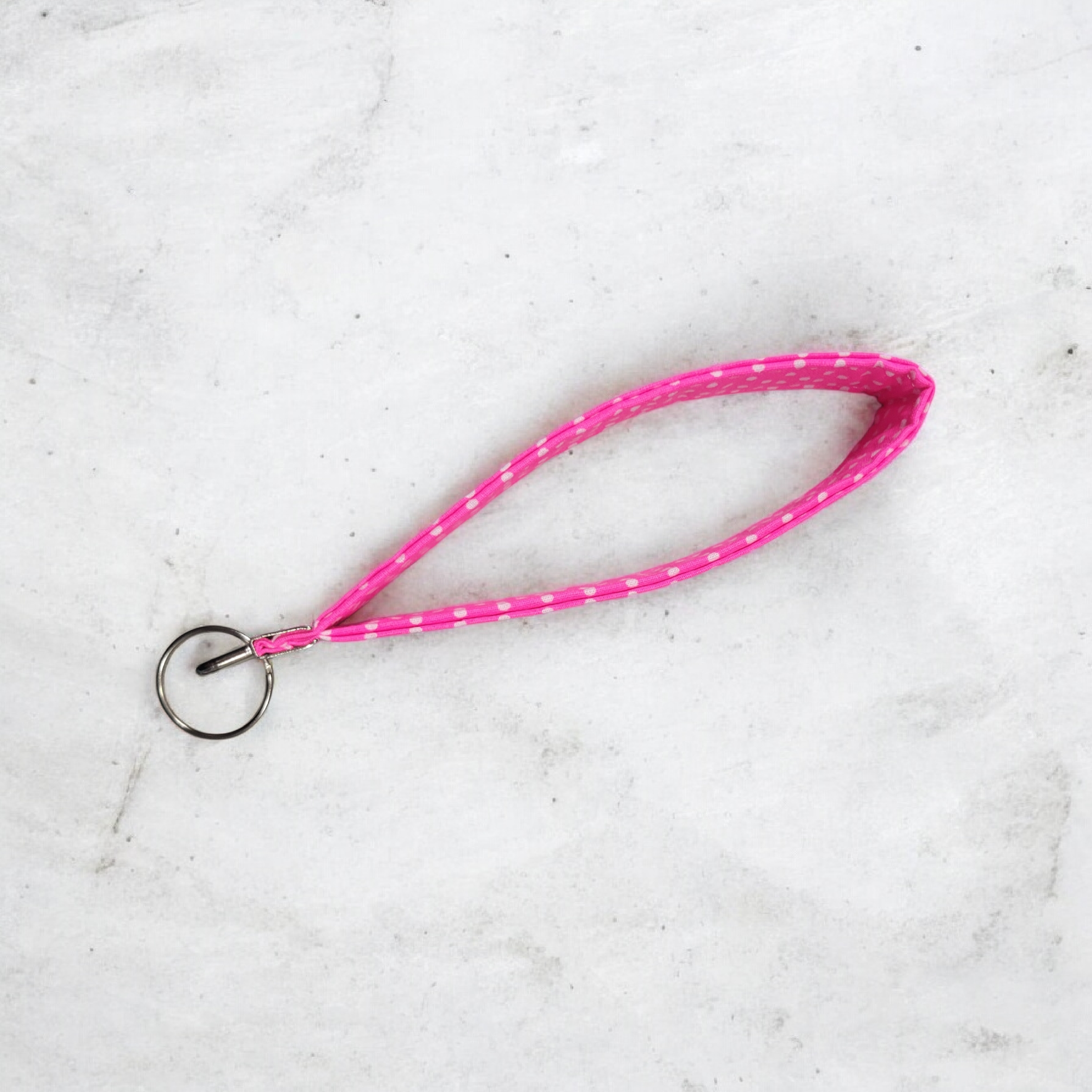 Pink polka dot wristlet keychain
